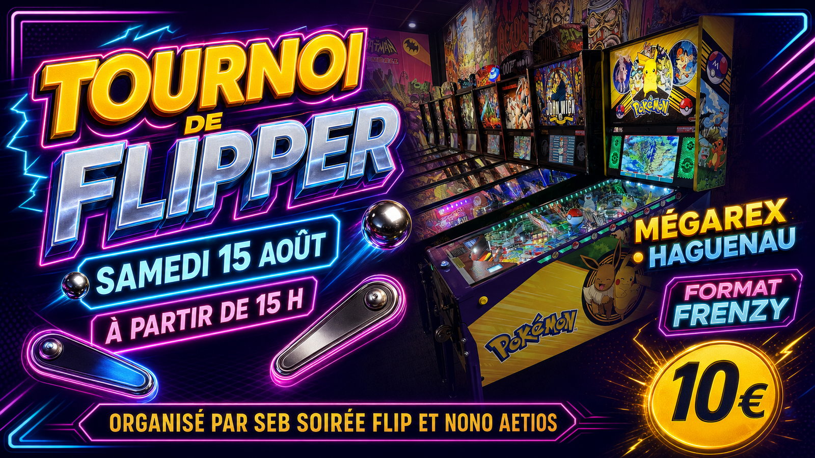 Affiche de Tournoi de flipper - Megarex - Haguenau